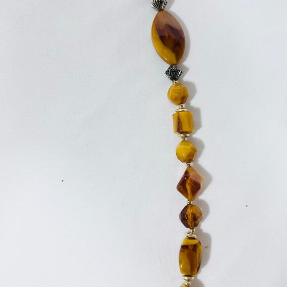 Vintage Amber Glass Bead Necklace Art Deco Graduated Faceted Geometric 14" - Picture 4 of 7